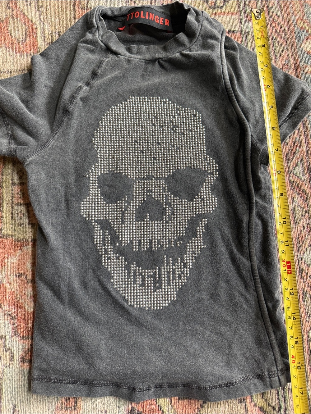 Women's Black Rhinestone Skull Short Sleeve Tee